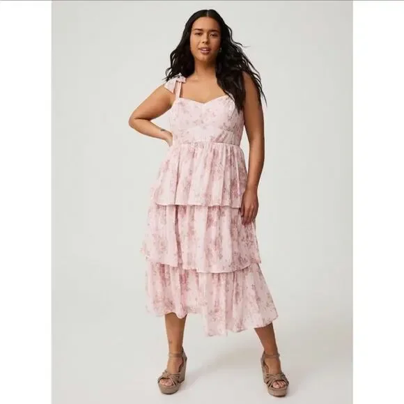 Torrid Sweetheart Tiered Ruffle Midi Dress Size 3 - Picture 1 of 5